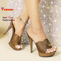 13CM High Heels Mules Thick Platform Slippers For Woman 2025 New Designer Sandals Europe And America Style Summer Party Shoes