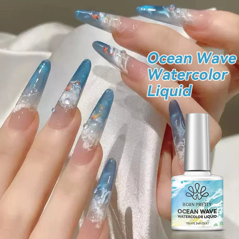 BORN PRETTY 10ml  Ocean Wave Watercolor Liquid Gel Polish White Blossoming 3 Seconds Spread Stroke Wave Bubble Nail Art Design