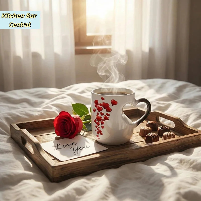 【Heart-Shaped Color Changing Magic Ceramic Mug Funny Color Changing Coffee Cup With Handle That Reveals Surprise Design】