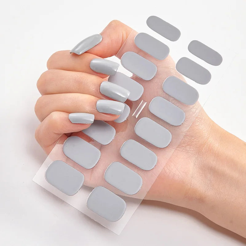16p solid color stickers nail art supplies European and American simple decals oil film decals press on nails stickers designer