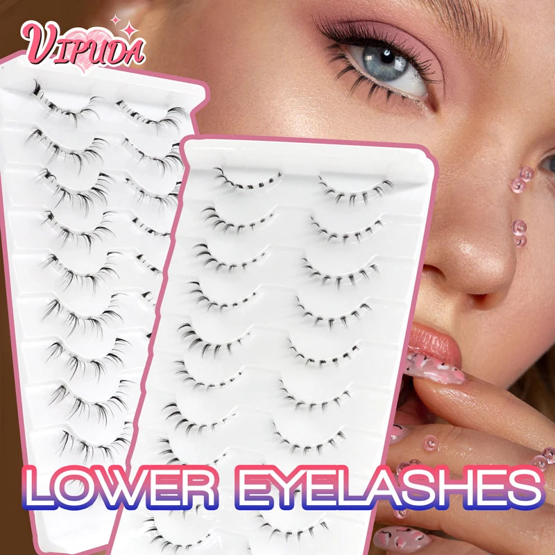 10Pairs Lower Eyelashes Pack Under Eye Lashes Soft Lower Eyelashes 100% Handmade Clear Band Manga Bottom Lashes Makeup Tools