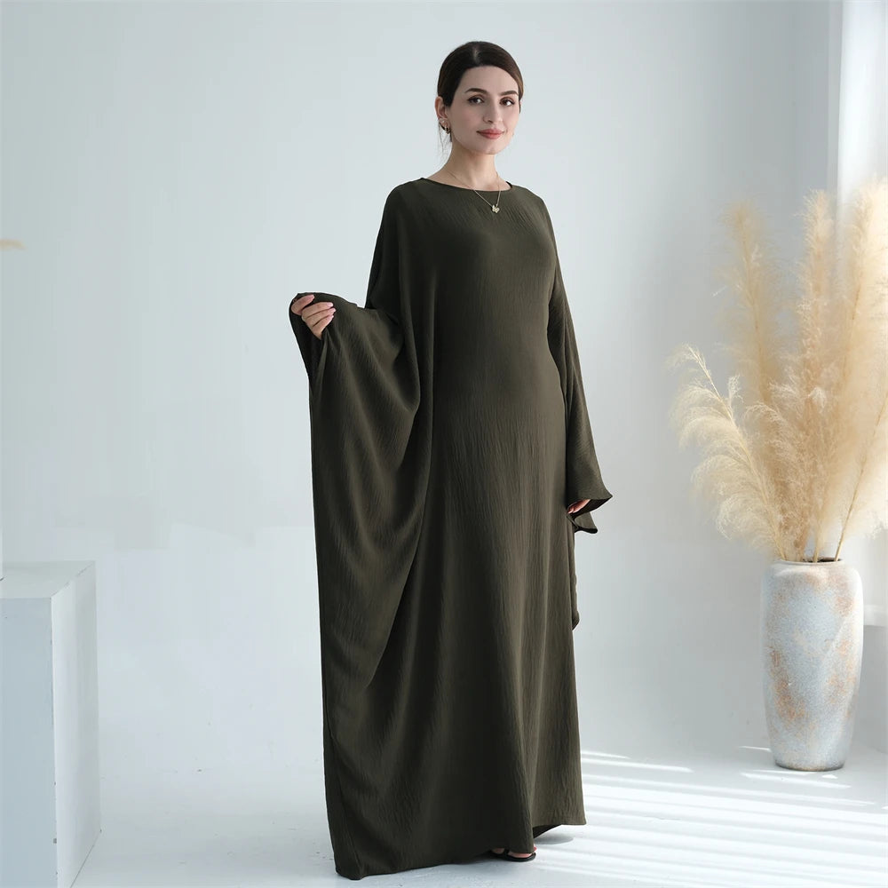 Ramadan Eid Soft Crepe Khimar Batwing Abaya Dubai Islam Muslim Modest African Dresses For Women Kaftan Kebaya Robe Femme Musulma