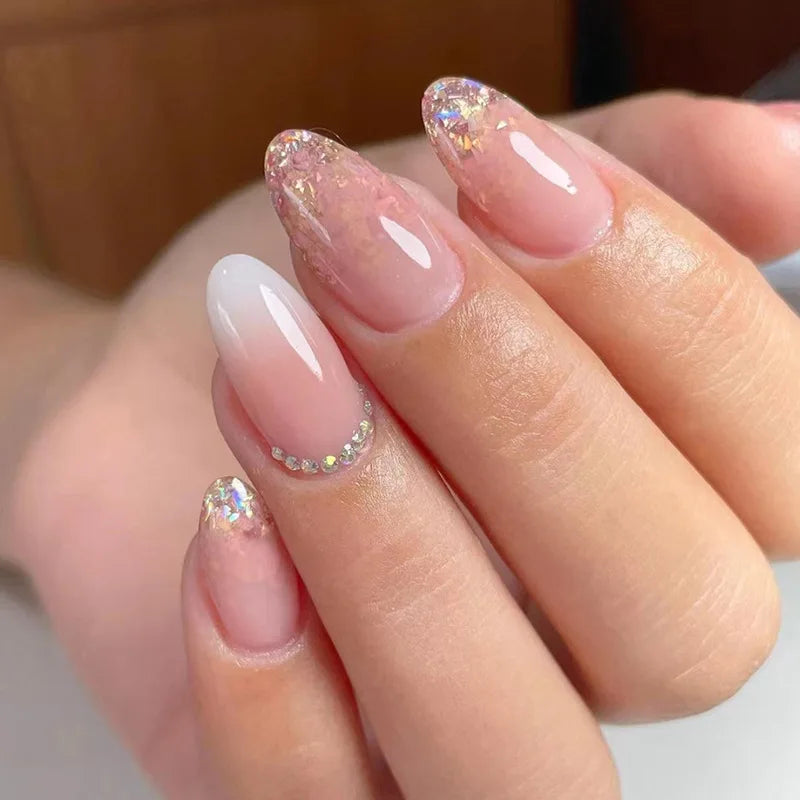 24Pcs/Set Love Ballerina Press on Nails Sets Free False Nails Adhesive Full Cover Artificial Art Fake Nail Professional Material