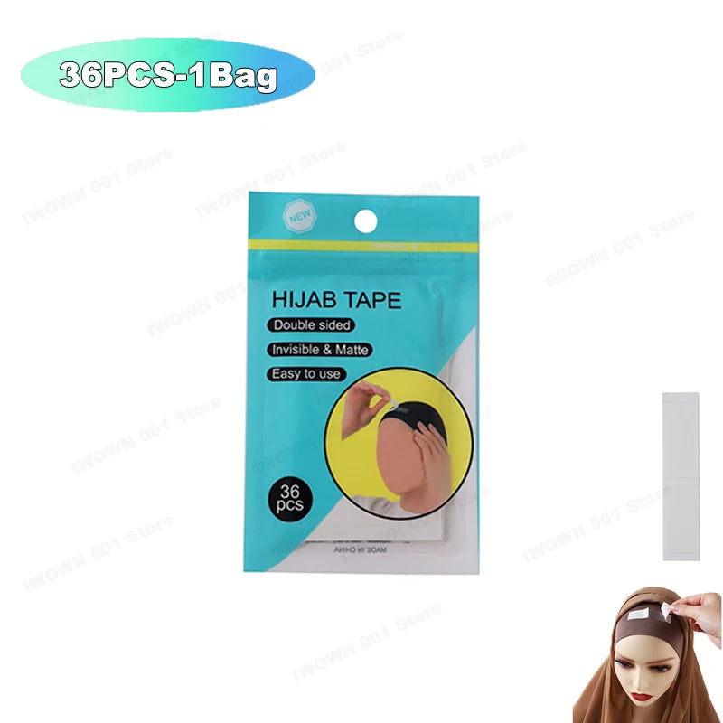 36pcs/set Hijab Tape Muslim Women Hijab Accessory Non-slip Undercap Scarf Double Sided Transparent Removeable Tape Easy to Use