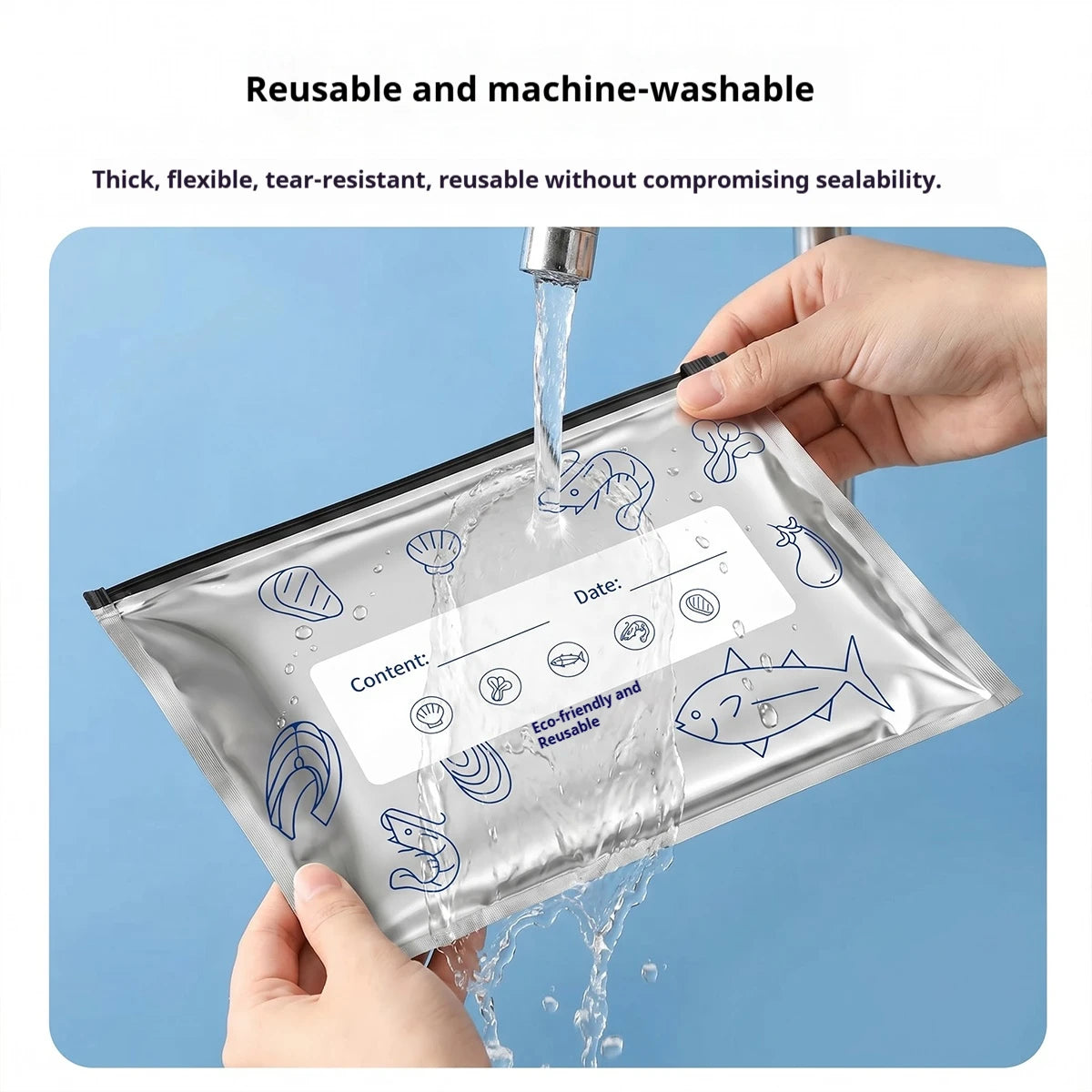 60pcs Aluminum Foil Food Sealable Storage Bags, Freezer Bags, Up Sealable Bags with Label And Zip Lock, Zip Seal Food Bags