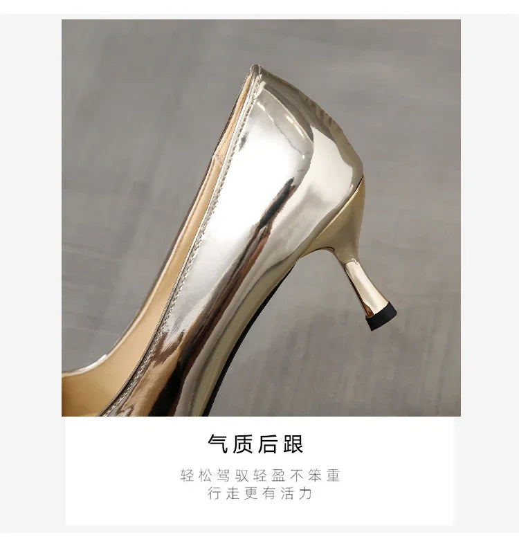 2026 New Lady Pointe Toe Gold Silver Pumps Female Wedding Bridal Shoes  Fashion Women Patent Leather High Heels Plus Size 45