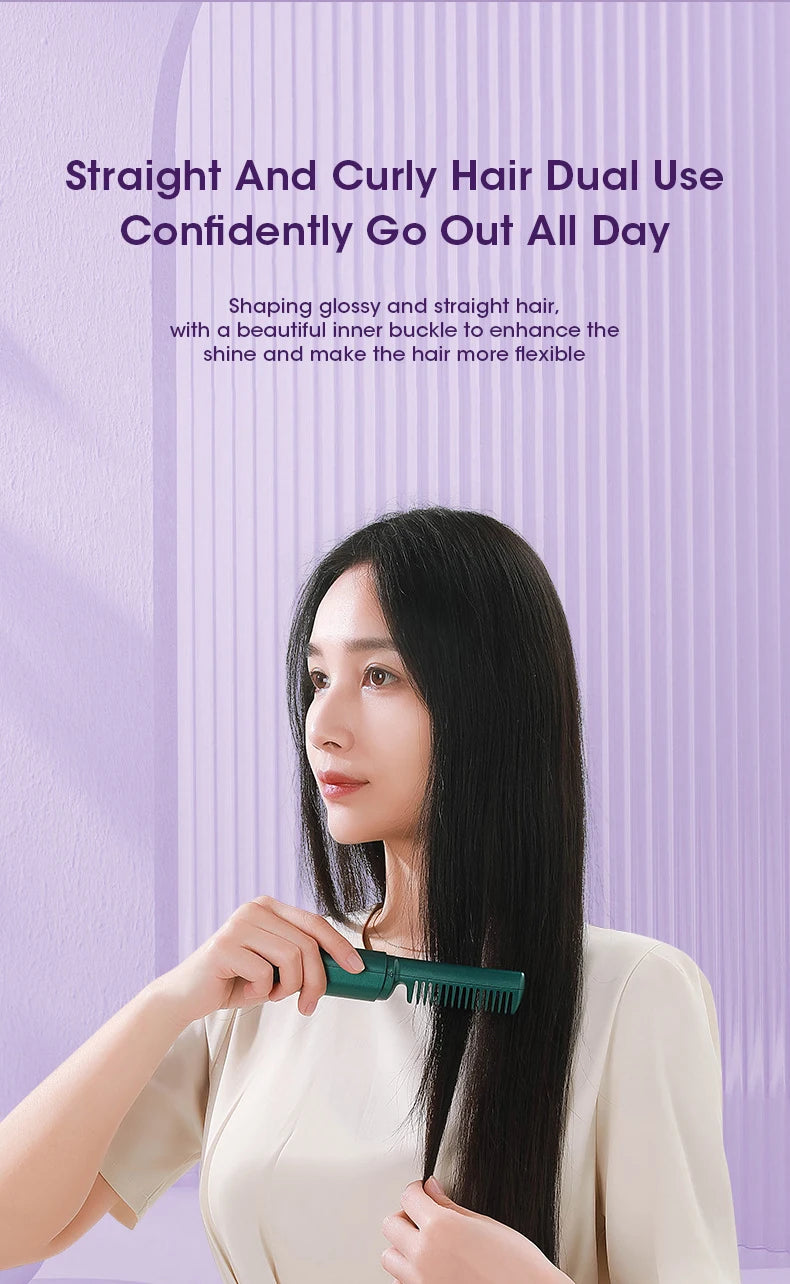 Wireless Hair Straightener and Curler Comb for Women USB Rechargeable Anti-Scald Portable Hair Brush for Home and Travel
