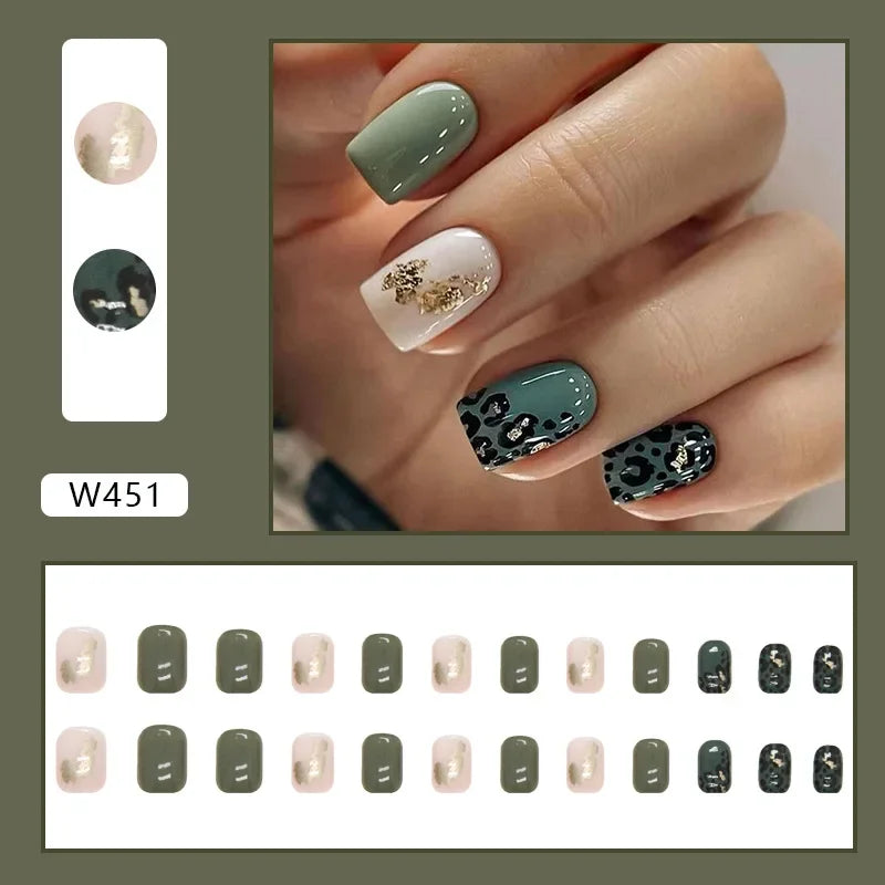 New Short Ballet 24 Pcs Fake Nail with Jelly sticker Press on False Nails Wearable Round Head Oval Full Cover Nail Tips