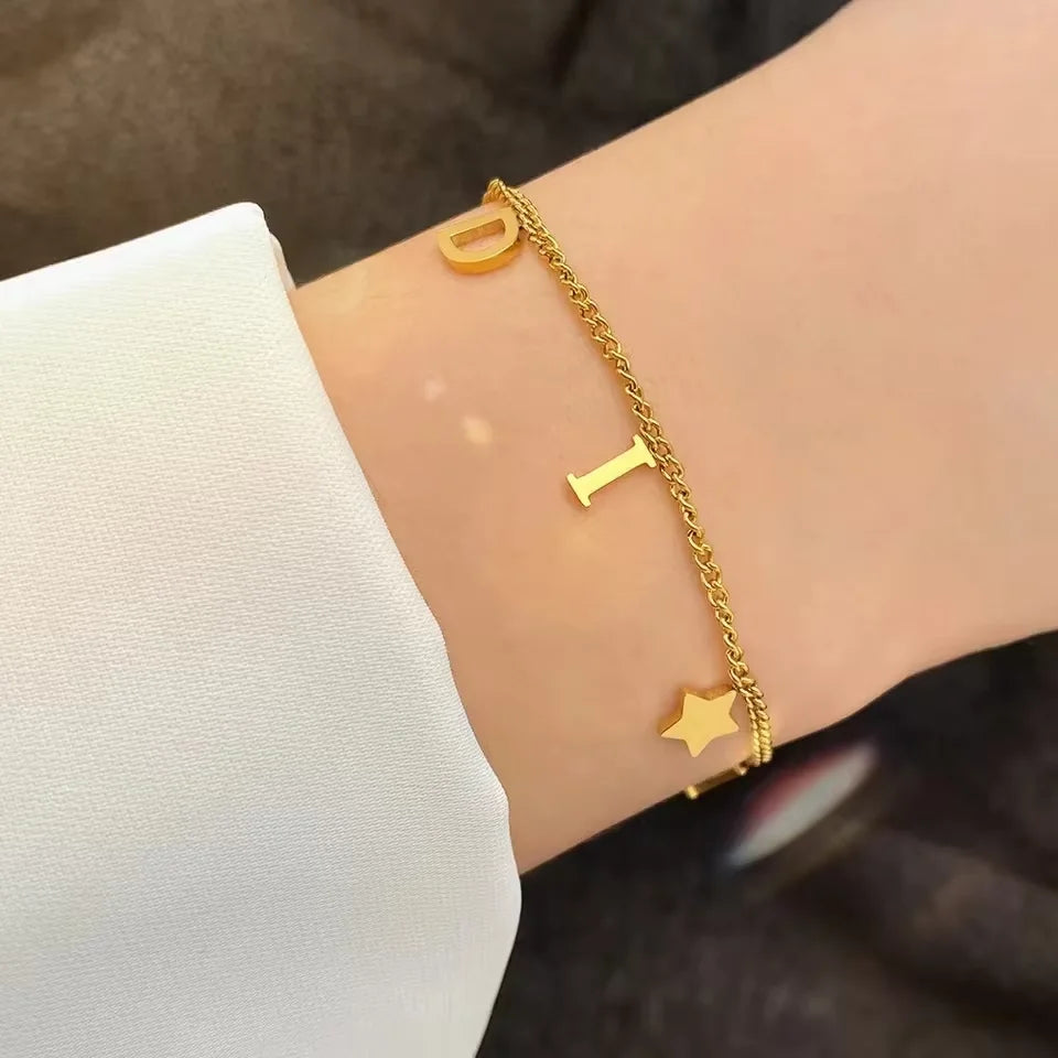 Fashion Litter Star&Letter Pendant Bracelet Woman Simple Style Chic Stainless Steel Bracelet Luxury Jewelry For Women