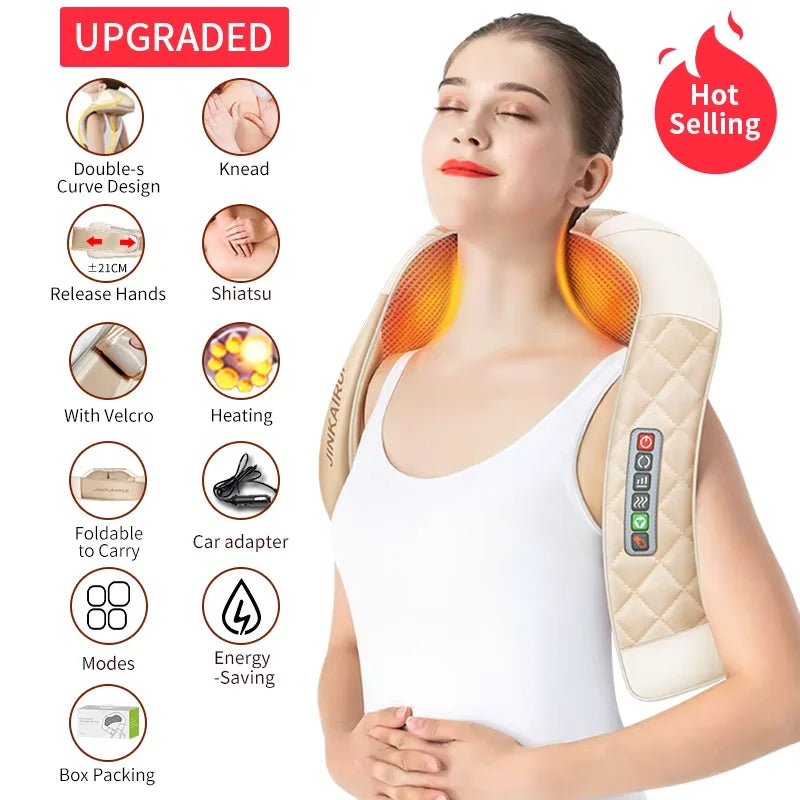 JinKaiRui U Shape Electrical Shiatsu Body Shoulder Neck Massager Back Infrared 4D kneading Massage Car Home Best Gift HealthCare