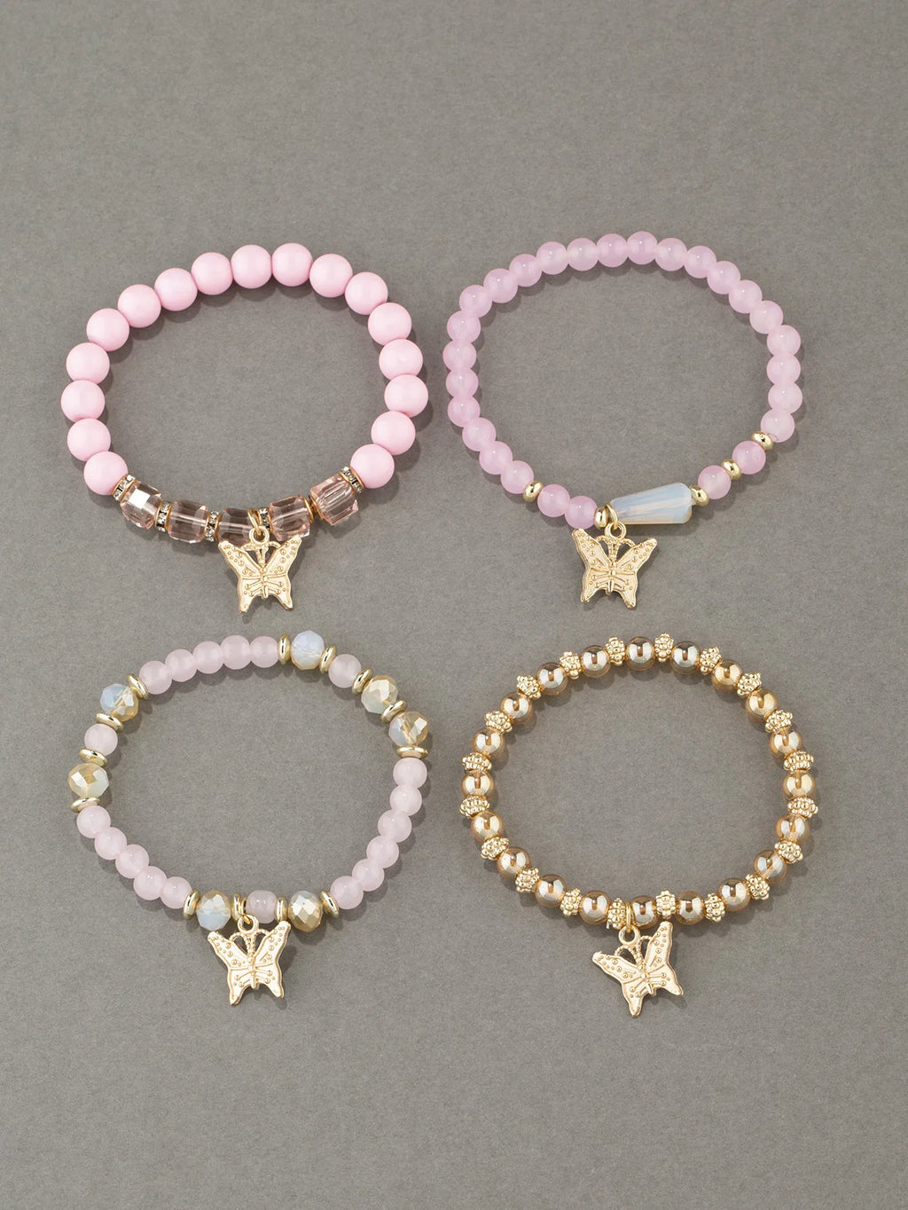 4Pcs Bohemian Butterfly Charm Bracelet Set For Women Crystal Beads Chain Bangle Female Fashion Party Jewelry Gift