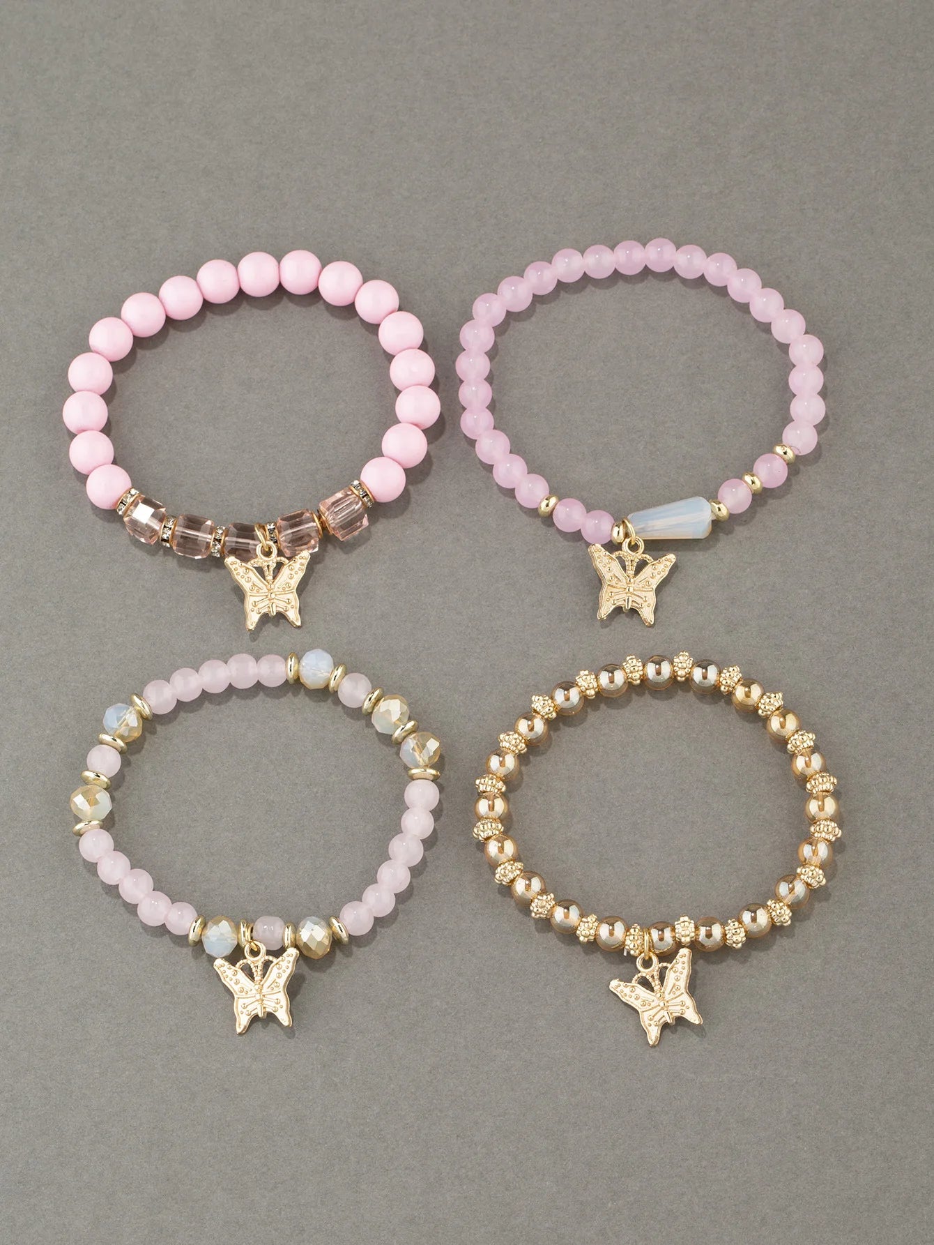 4Pcs Bohemian Butterfly Charm Bracelet Set For Women Crystal Beads Chain Bangle Female Fashion Party Jewelry Gift