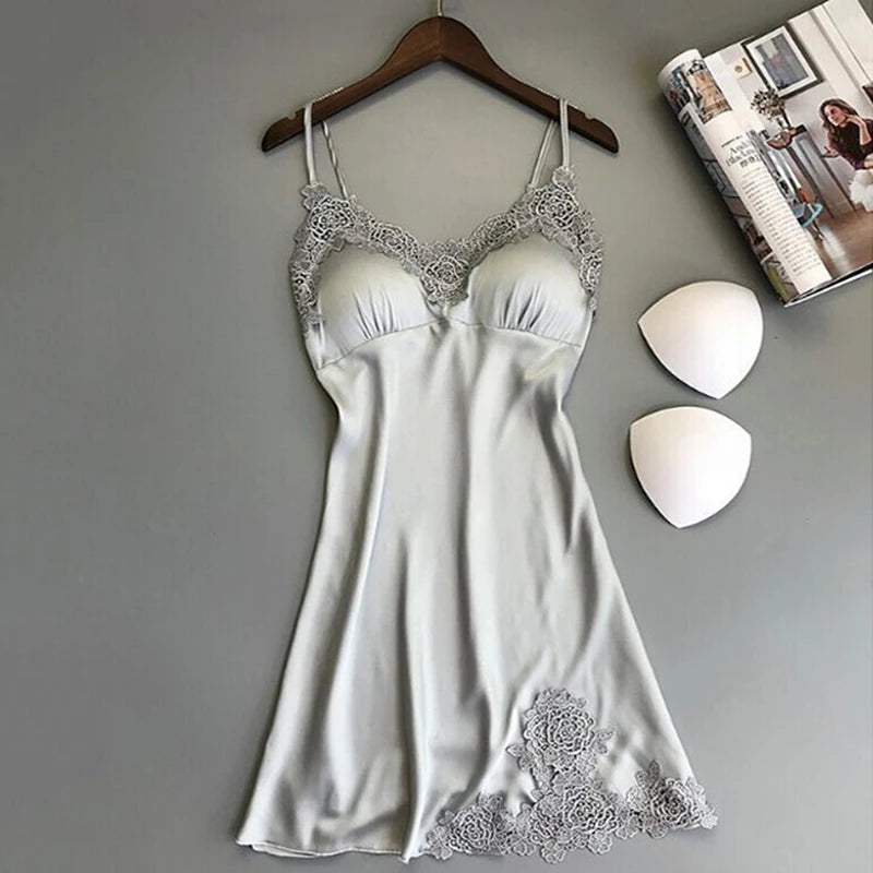 Ladies Spring And Summer Ice Silk Thin Halter Home Service Satin Night Dresses Sexy Pajamas Women's Silk Suspender Nightdress