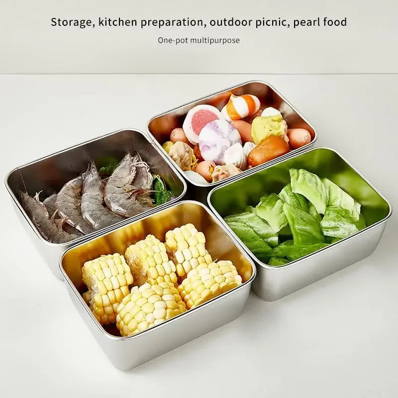 Stainless Steel Food Storage Container with Lid - Airtight Fresh-Keep Box for Fridge | Small Thickened Kitchen Organizer