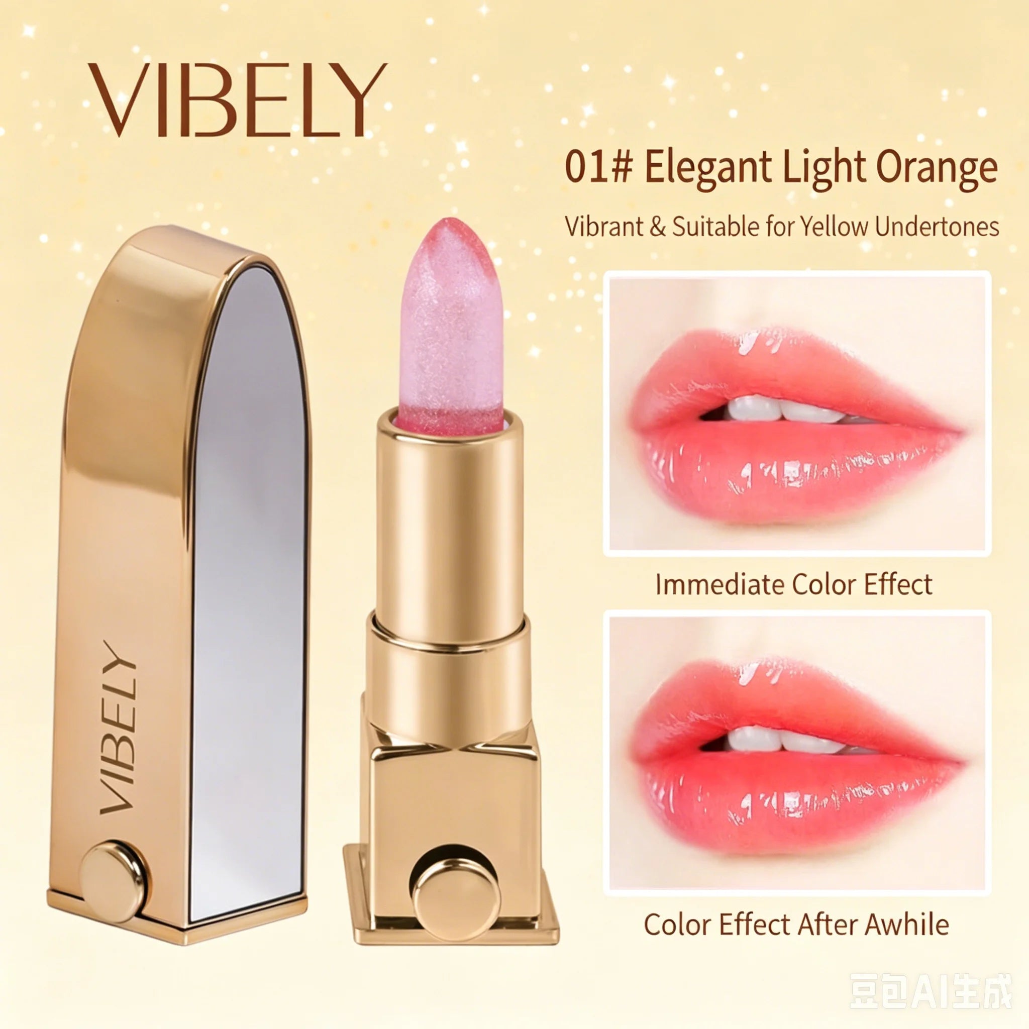 VIBELY Color Changing Lipstick with Shimmer Glitter, Nourishing Hydrating Lip Balm, Moisturizing Lip Care for Dry Lips, Daily Us