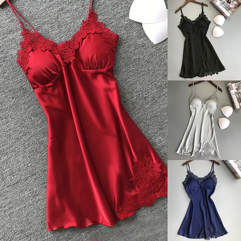 Ladies Spring And Summer Ice Silk Thin Halter Home Service Satin Night Dresses Sexy Pajamas Women's Silk Suspender Nightdress