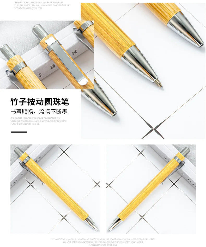 10PCS Bamboo Ballpoint Pen Stationery Party Pens Office School Supplies Business Gifts