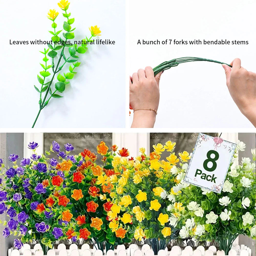 1 Bundle Artificial Flowers Outdoor UV Resistant Shrubs Plants Fake Flower Greenery for Office Kitchen Wedding Garden Decor