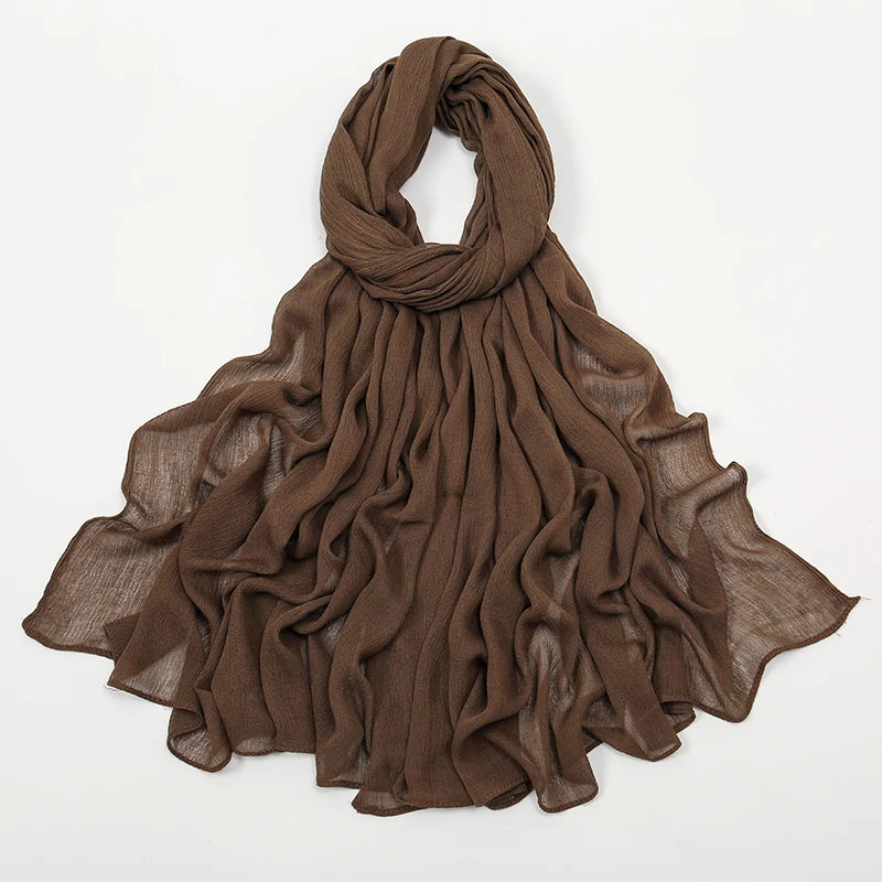 New Arrival Crinkle Rayon Hijab Women Muslim Scarf Shawls Solid Headscarf Wraps Big Size Plain Islamic Turban Headbands Foulard