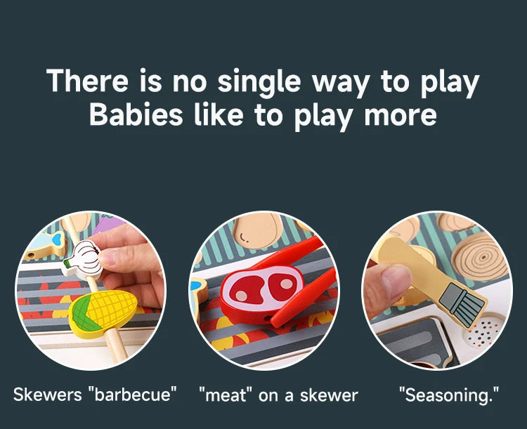 Simulation Kitchen Pretend Toy Wooden Toddler DIY BBQ Toy Set Classic Game Montessori Educational Toy For Children Kids Gift