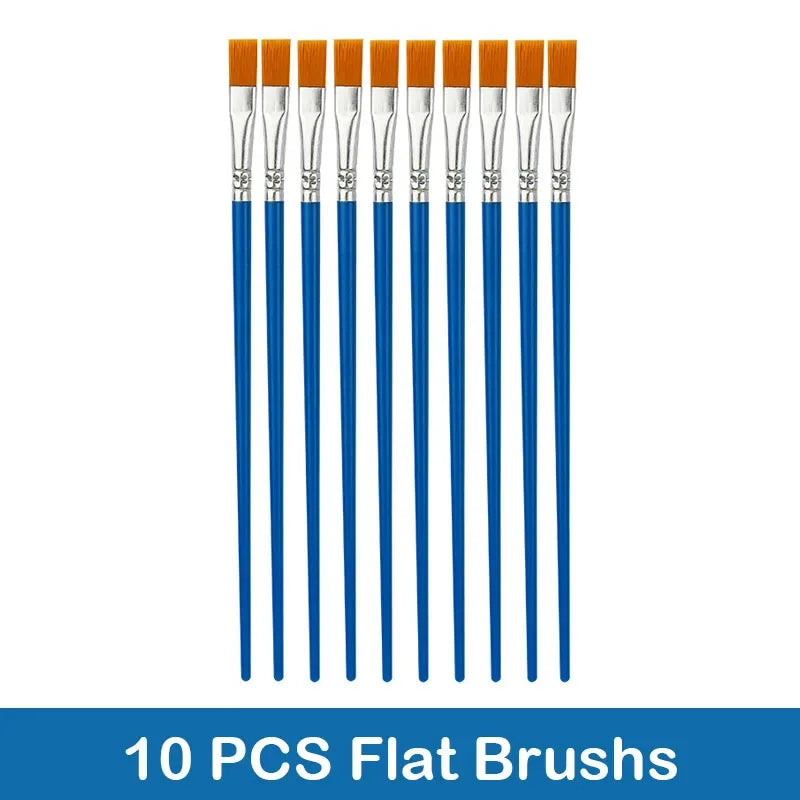 10/20/50Pcs Painting Brushes Set Art Round Flat Hair Nylon Hair Paint Brush Pen for Oil Acrylic Watercolor School Art Supplies