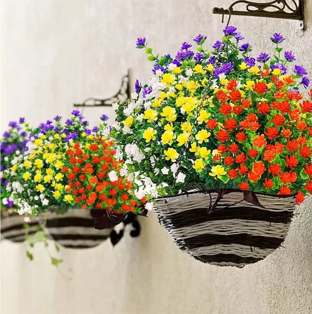 1 Bundle Artificial Flowers Outdoor UV Resistant Shrubs Plants Fake Flower Greenery for Office Kitchen Wedding Garden Decor