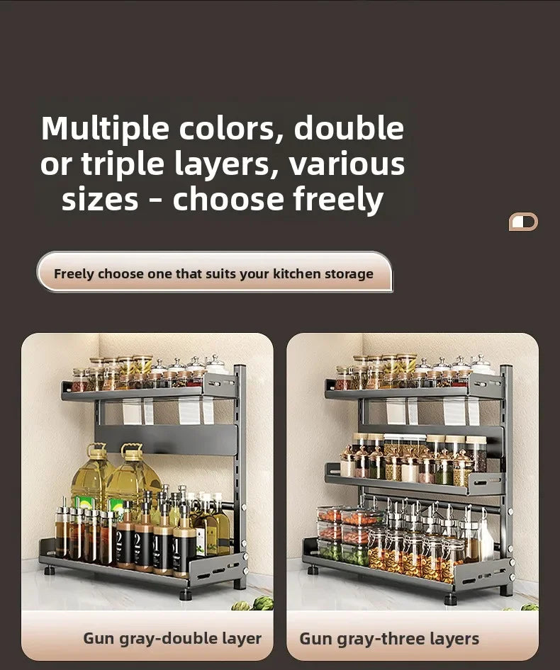 Kitchen Countertop Organizer Rack with Adjustable Feet Knife Storage and Removable Shelves for Cooking Essentials Use