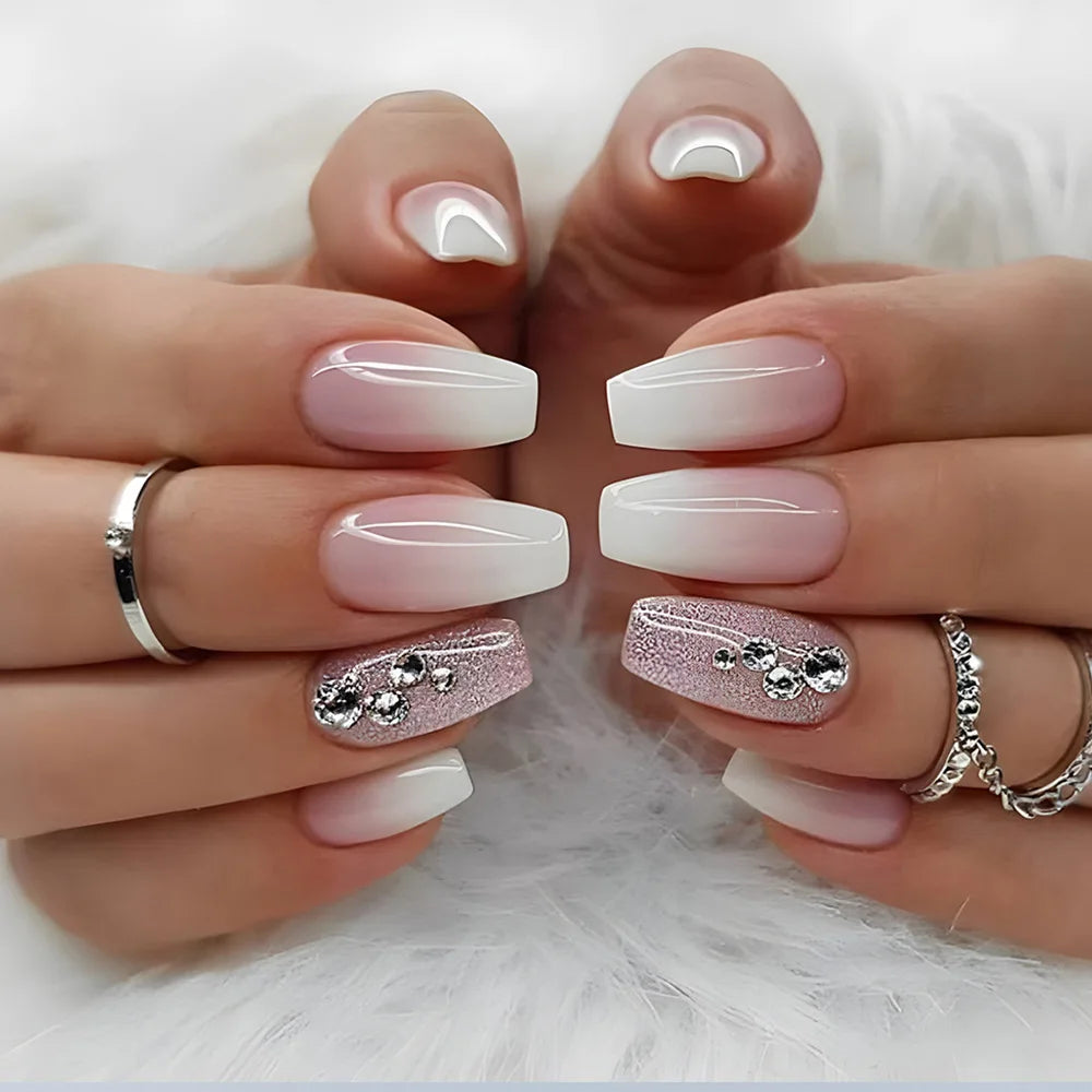 24Pcs/Set Love Ballerina Press on Nails Sets Free False Nails Adhesive Full Cover Artificial Art Fake Nail Professional Material