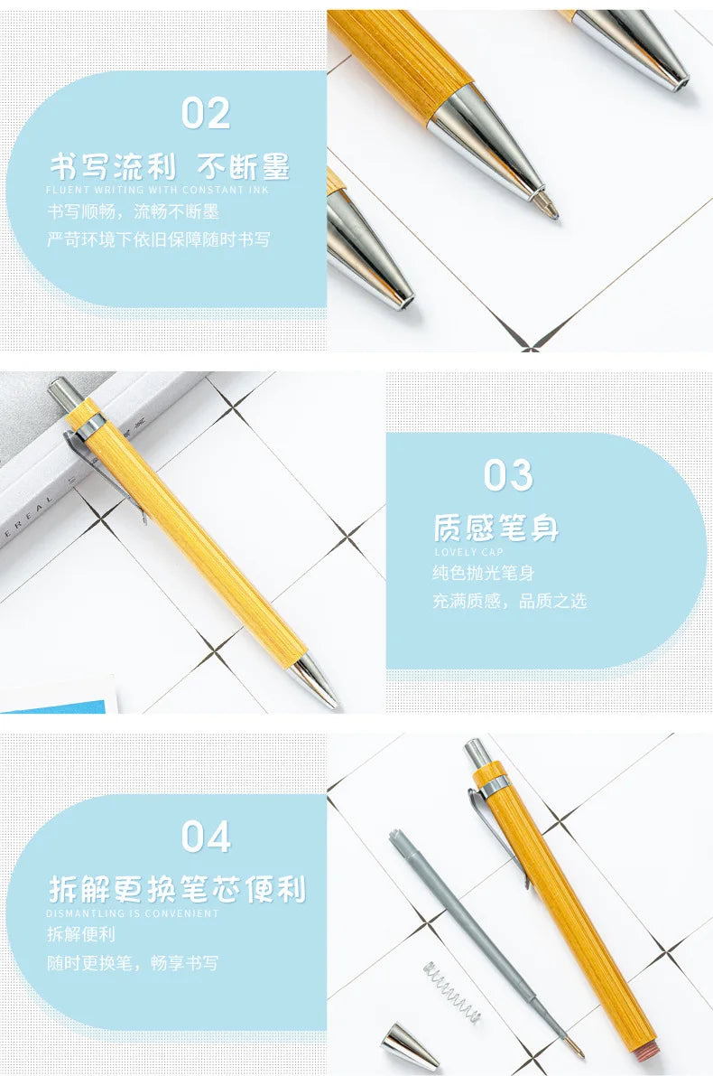 10PCS Bamboo Ballpoint Pen Stationery Party Pens Office School Supplies Business Gifts