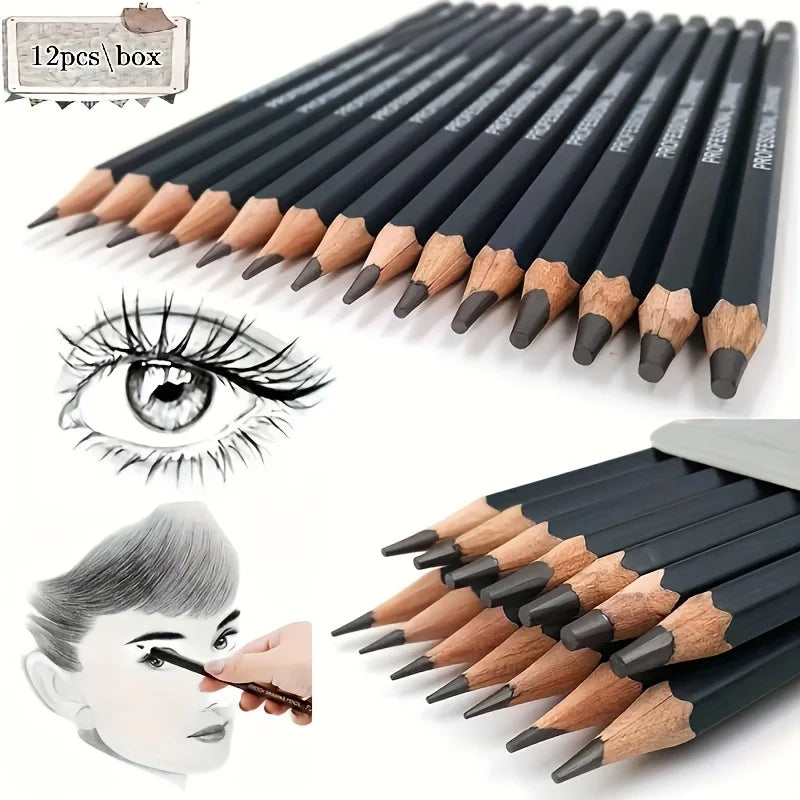 12 Pcs Premium Wood Sketching Pencils Set Professional Drawing 2H-8B Graphite Drawing Pencils for Artists School Art Supplies