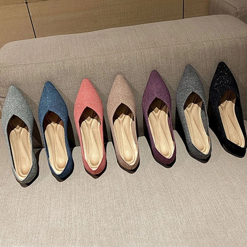women's flat shoes large 42 / 43 upper breathable knitted sole non slip rubber material pointed shoes spring / summer2024 new