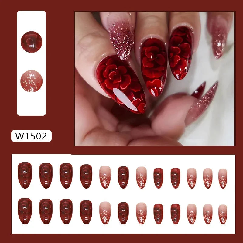 New Short Ballet 24 Pcs Fake Nail with Jelly sticker Press on False Nails Wearable Round Head Oval Full Cover Nail Tips