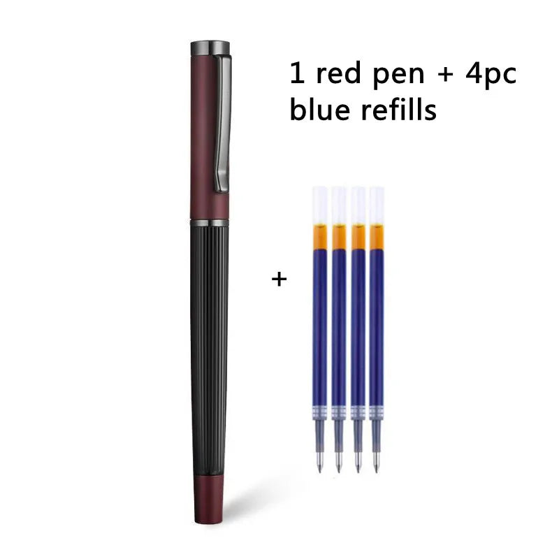 1Pc Ball point Pen + 4pc Refills Bullet 0.5mm Matte Red Roller ball Pen School Office Supplies Stationery Ink Pen S