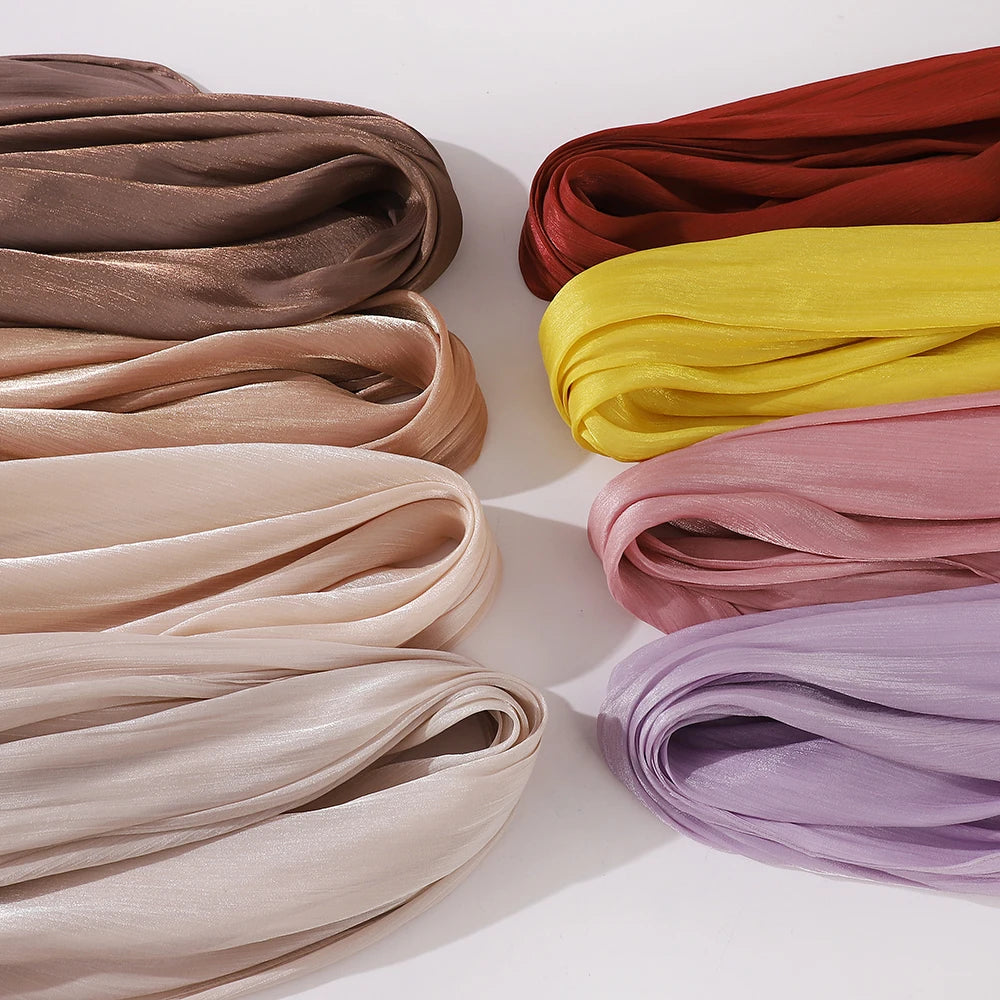 Hotsale Light Weight Plain Shimmery Chiffon Crepe Crinkle Shawl Malaysia Solid Color Glitter Shiny Shimmer Hijab Scarf Women