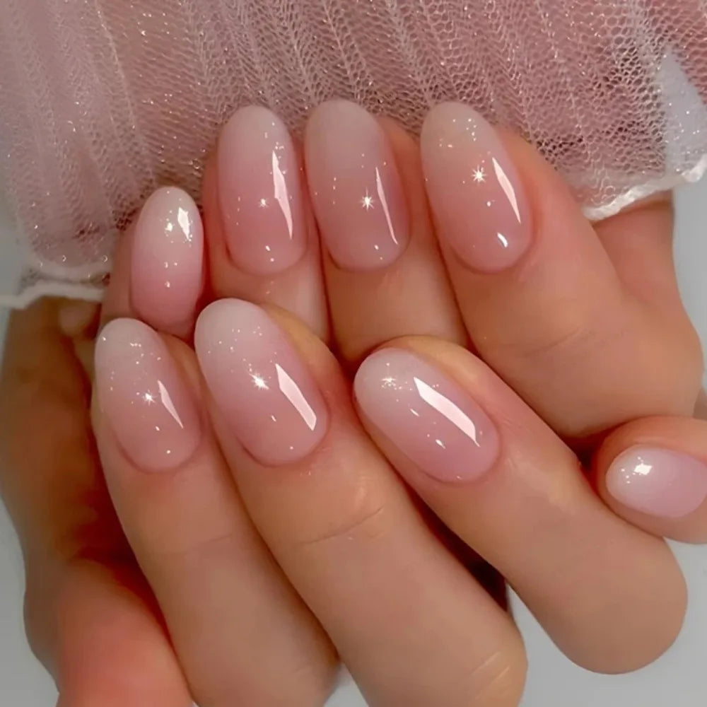 24 PCs Short French Solid Minimalist Nails with 1 Jelly Gel and 1 Nail File