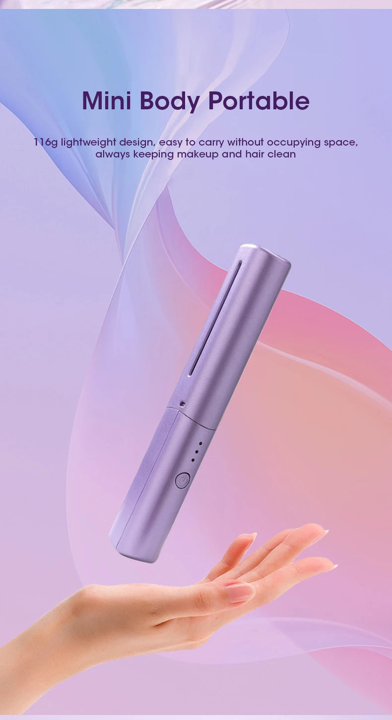 Wireless Hair Straightener and Curler Comb for Women USB Rechargeable Anti-Scald Portable Hair Brush for Home and Travel