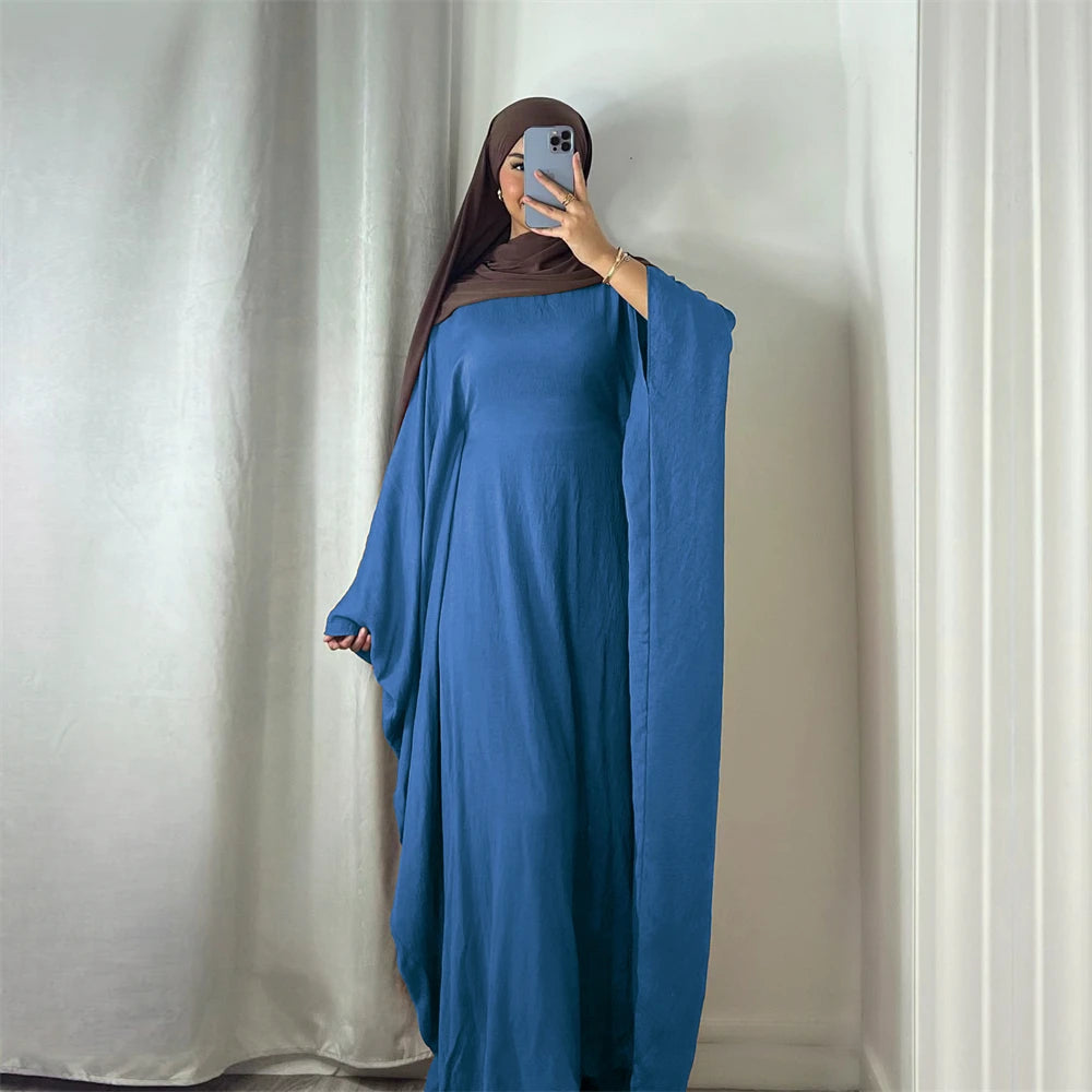 Ramadan Eid Soft Crepe Khimar Batwing Abaya Dubai Islam Muslim Modest African Dresses For Women Kaftan Kebaya Robe Femme Musulma