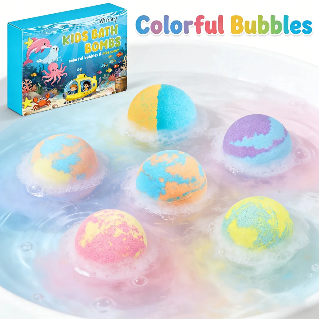 New 6pcs Bath Bombs Set For Kids Handmade Natural Mega Bubbles Surprise Funny Skin Friendly Bubble Bathing Kit Ocean Toys Gift ﻿