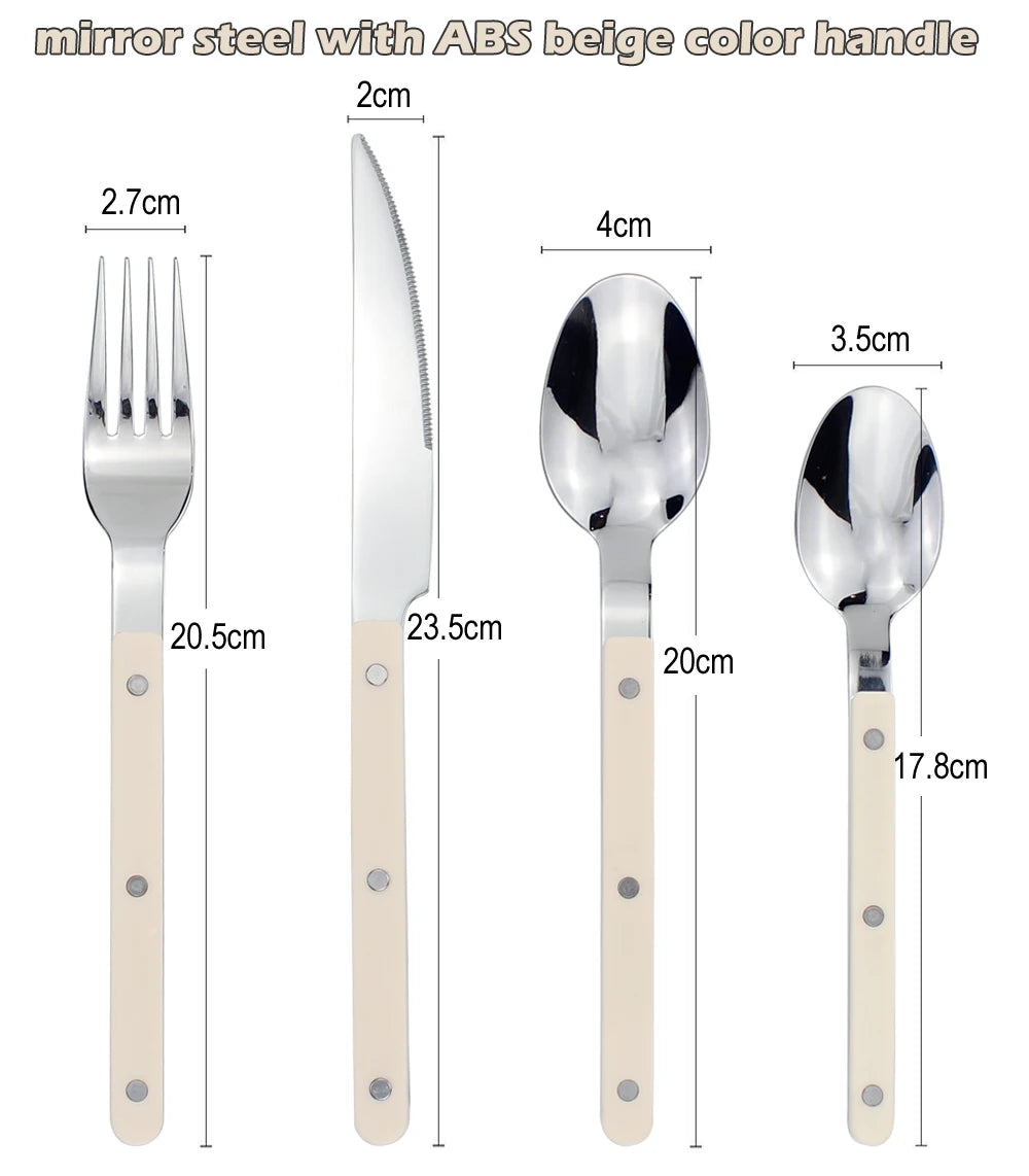 Fashionable Design Top Mirror Polishing Cutlery Sets Stainless Steel 18/8(304) ABS Handle With Rivets Silverware Set For Kitchen