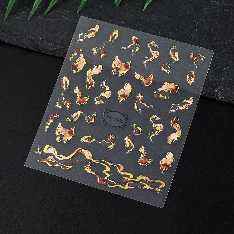 Nails Stickers Purple Blue Brown Ink Design Decals Gold Decorations Art Self-Adhesive Holographic Gel Slider Manicure Supplies
