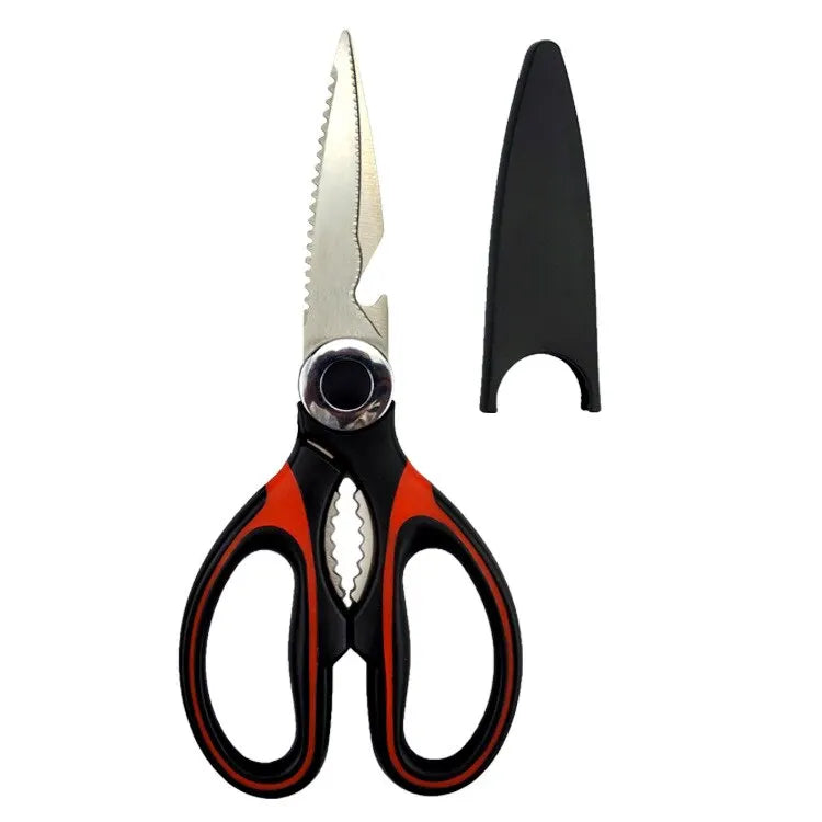 Stainless Steel Kitchen Scissors Multifunctional Household Chicken Bone Scissors With Lid Can Be Opened To Clip Walnuts