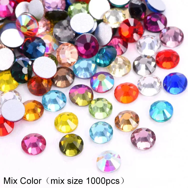1440Pcs/Pack Flatback 3D Glass Swarovsky DIY Nails Rhinestones Art Decoration Shiny Crystal Stones Gems Manicure