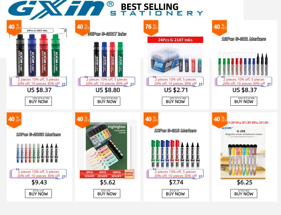 Gxin G-208 8Pcs Erasable Markers Set Colors Magnet Whiteboard Ink Pens School Teacher Resources Graffiti Drawing.Color Markers.