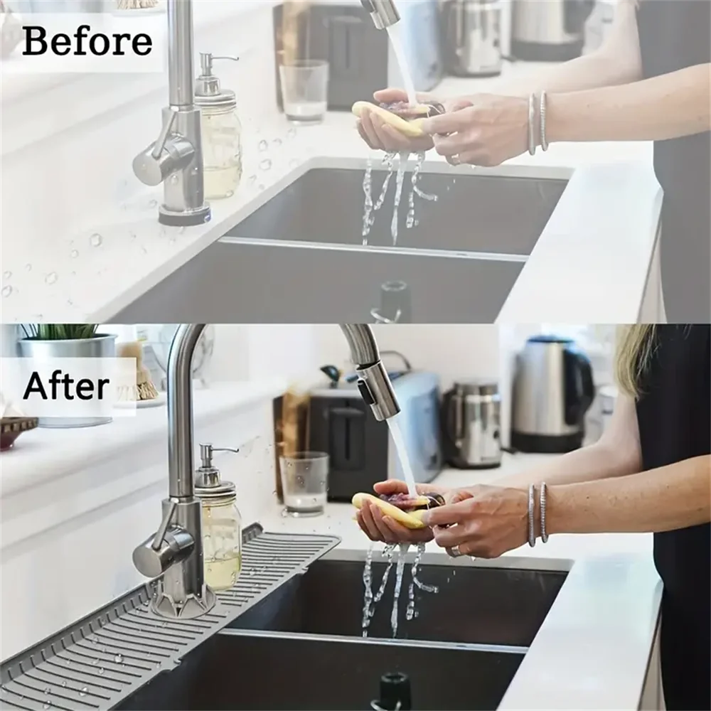 Silicone Faucet Water Catcher Mats,Kitchen Sink Spill-Proof Drying Pads,Anti-Slip Drain and Splash Guard Water Catcher Mat