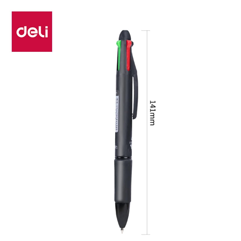 DELI 4 In 1 Ballpoint Pen 0.7 mm Color Ball Pens Blue Black Red Green Writing Pen School Office Stationery