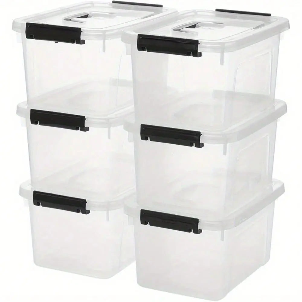 6Pack Stackable Storage Bins With Secure SnapLock Lids Clear Plastic Organizer Boxes,HeavyDuty Containers For Pantry Office Gar