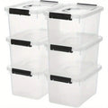 6Pack Stackable Storage Bins With Secure SnapLock Lids Clear Plastic Organizer Boxes,HeavyDuty Containers For Pantry Office Gar