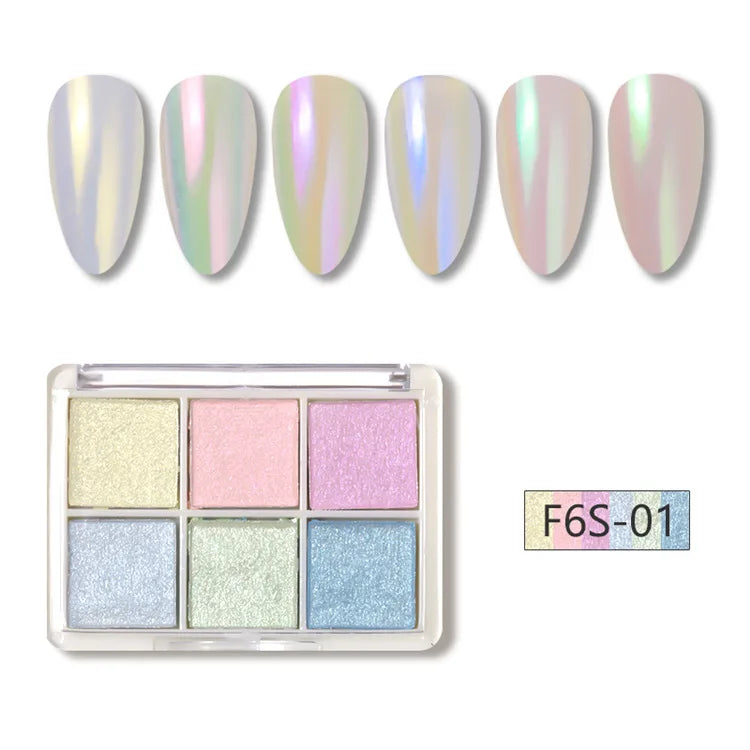 6Colors/Set Solid Magic Mirror Nail Art Powder Aurora Metallic Effect Chrome Glitter Pigment Holographic  Eye/Nails Decor Dust