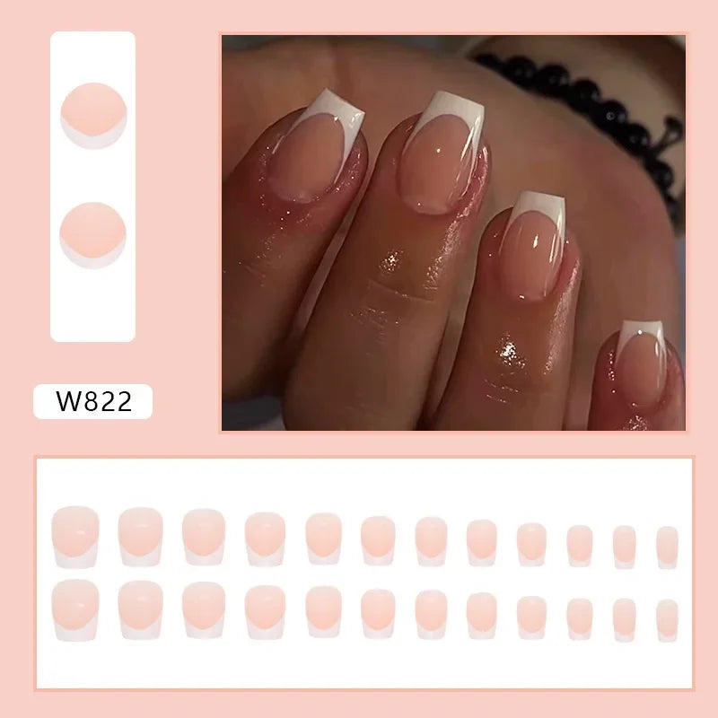 New Short Ballet 24 Pcs Fake Nail with Jelly sticker Press on False Nails Wearable Round Head Oval Full Cover Nail Tips
