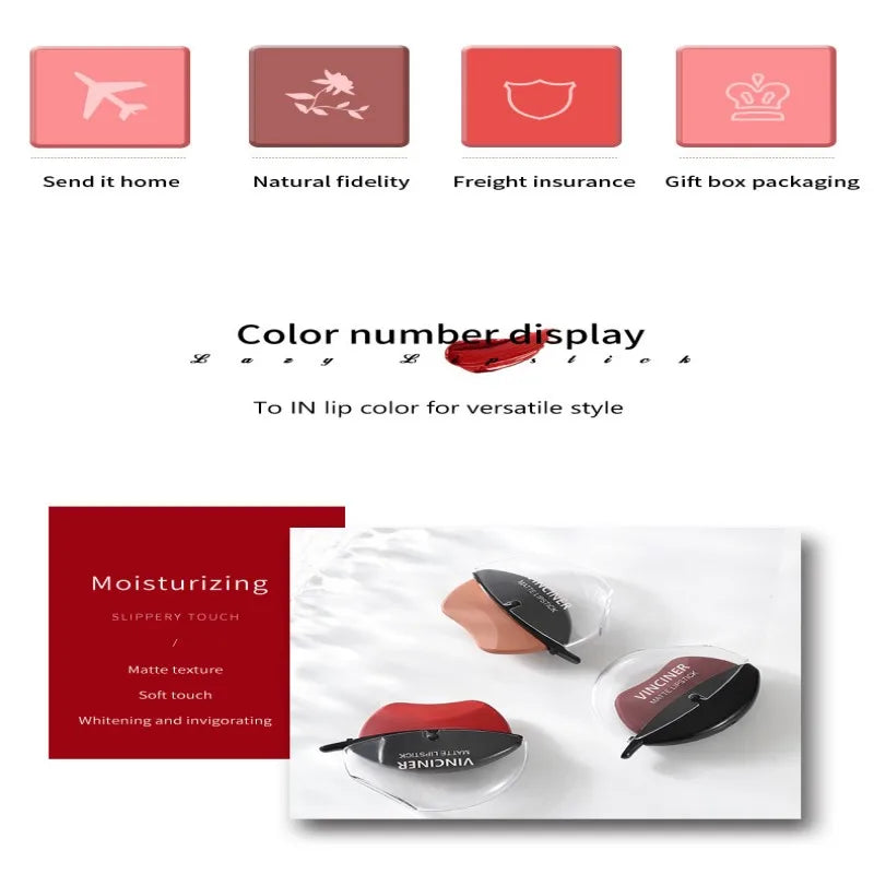 6-color lipstick, one-sucking lazy lipstick, long-lasting and not easy to fade, matte makeup effect, non-irritating matte lipsti